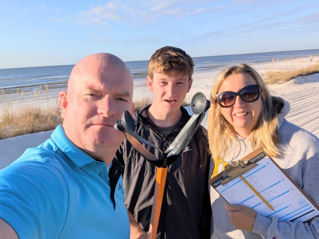 Michael McGill, Kristen and his son Michael join the Mississippi Gulf Coast Cleanup to clean up parts of the Long Beach beaches that they love so much.